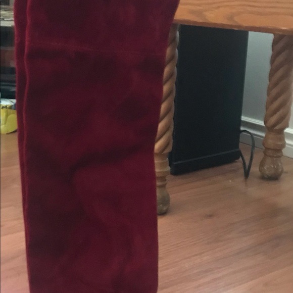 Over-the-knee burgundy suede high heeled boots - Picture 2 of 5